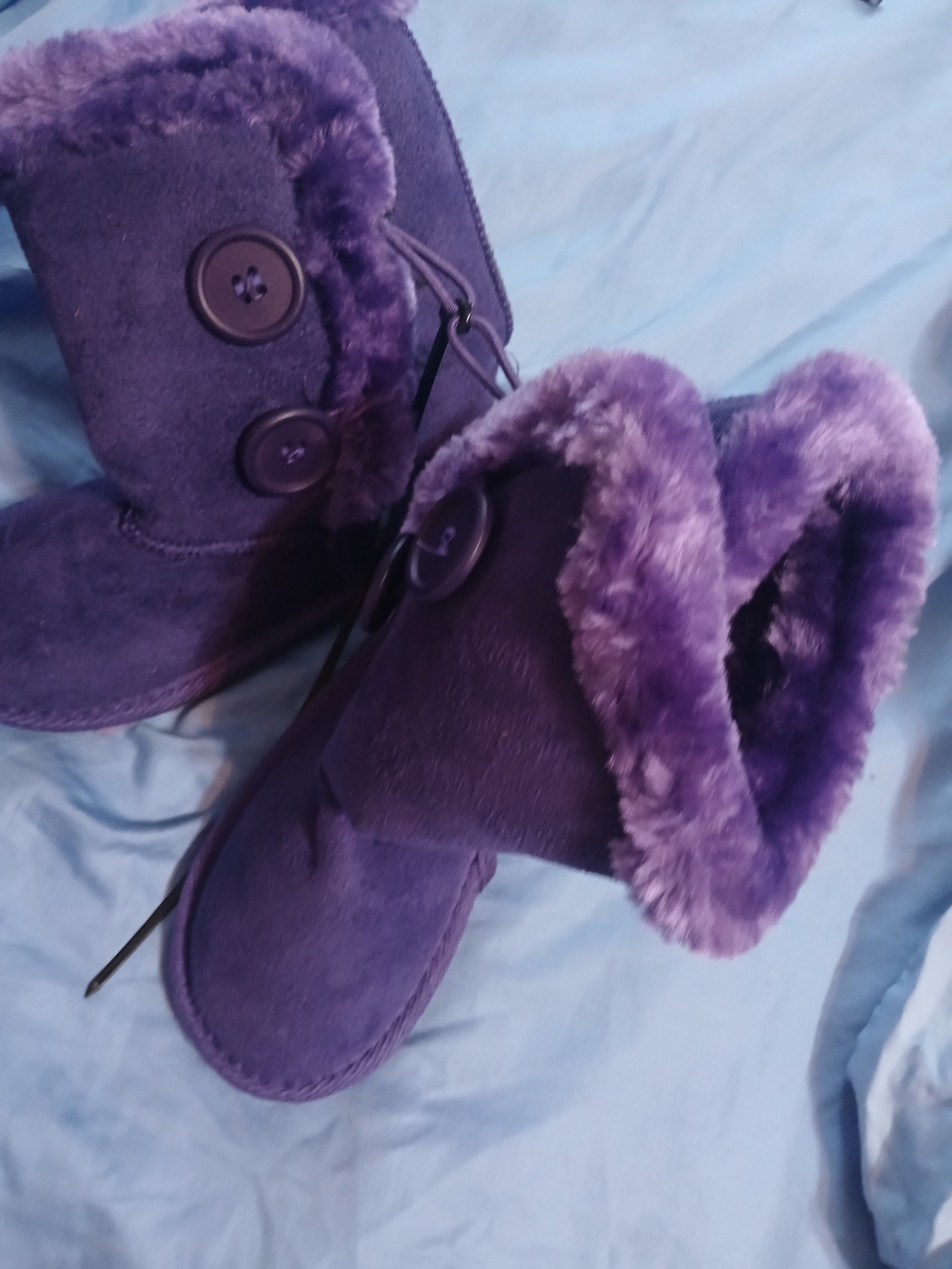 Purple Faux-Fur Button Winter Boots - Kids